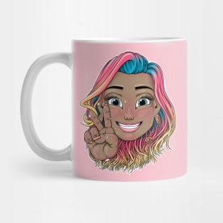 Reva Prisma peace sign face emoji Mug